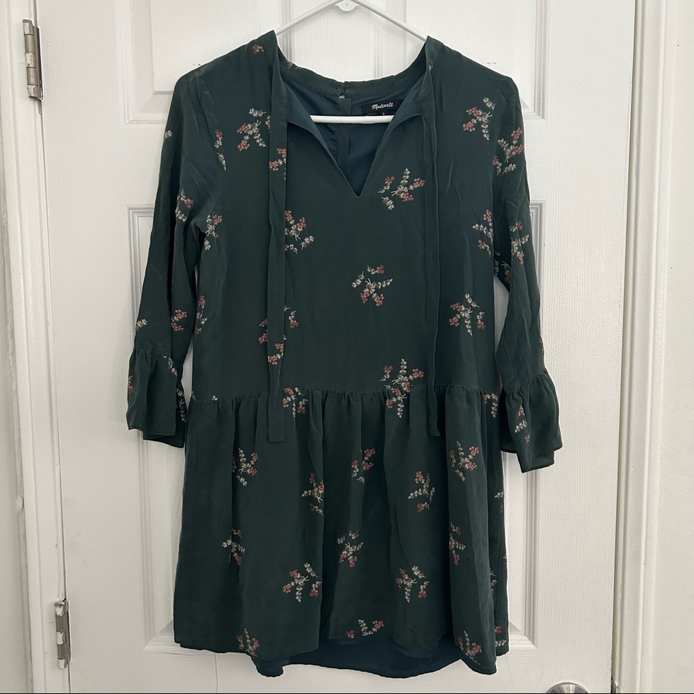 madewell floral green mini dress